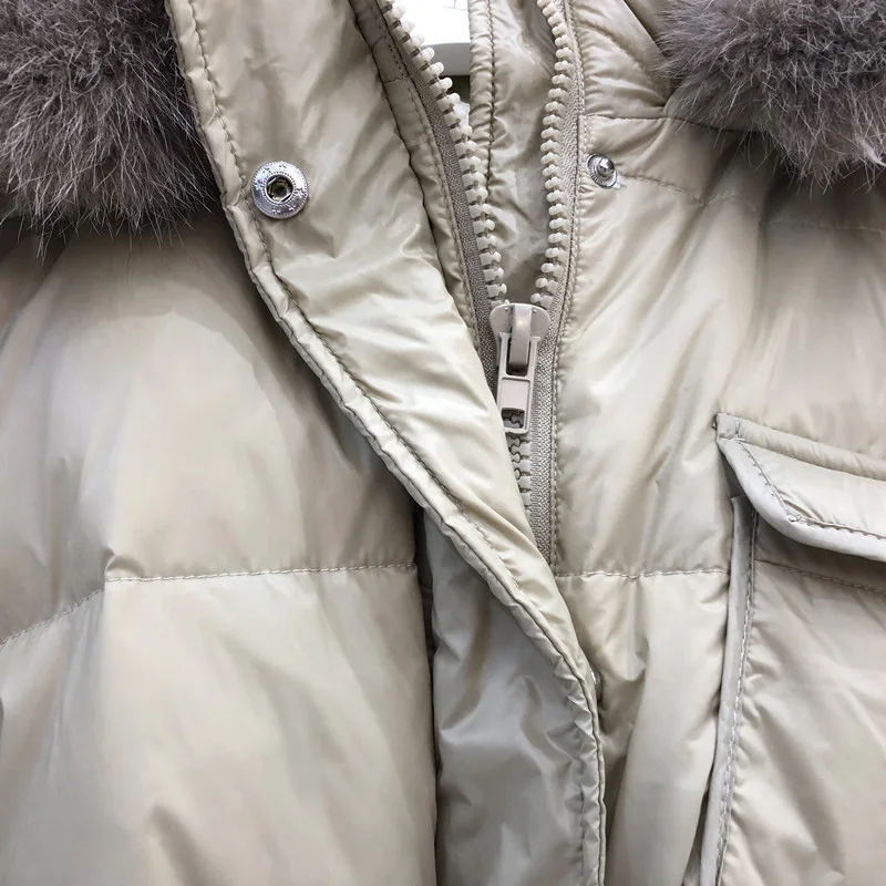 

Women's Long Down Jacket Big Fox Fur Collar Outerwear 90% White Duck Down Warm Coat 2020 Winter New Parka Overcoat Abrigo Mujer