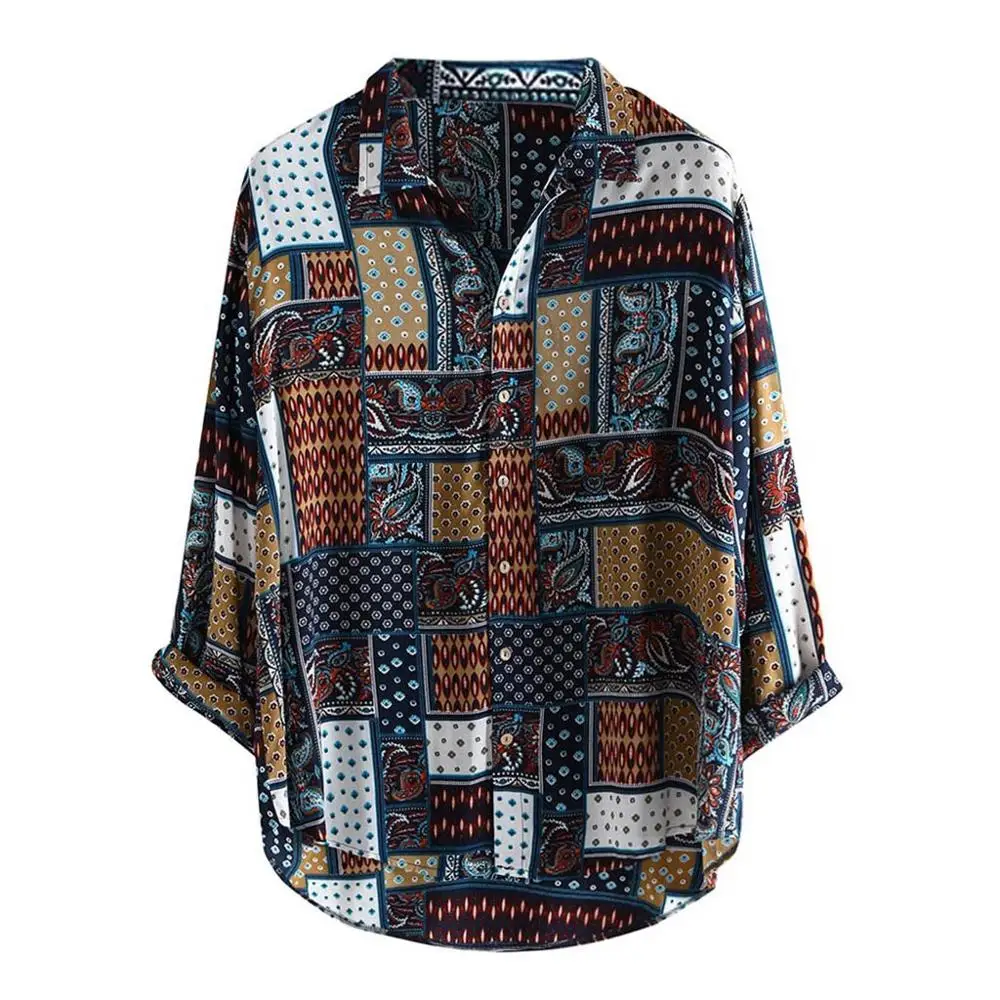 Мужская Уличная одежда винтажная гавайская рубашка с принтом в этническом стиле