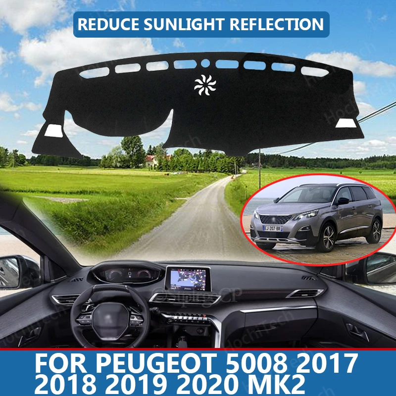 

Anti-Slip Anti-UV Mat Dashboard Cover Pad Dashmat Protect Carpet for Peugeot 5008 2017 2018 2019 2020 MK2 Accessories