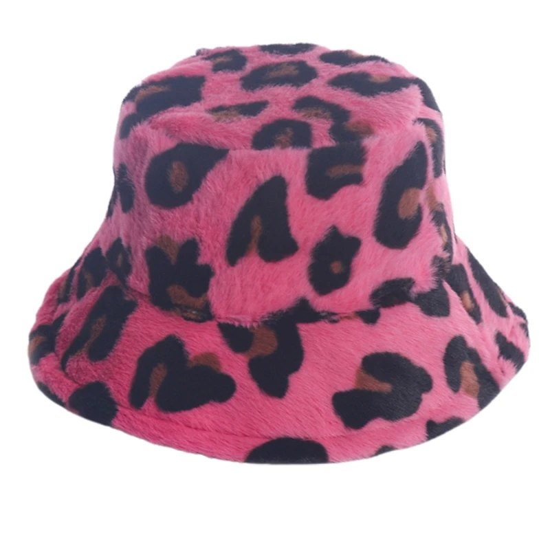 

Women Winter Warm Fuzzy Plush Bucket Hat Leopard Print Sunscreen Fisherman Cap D0LF