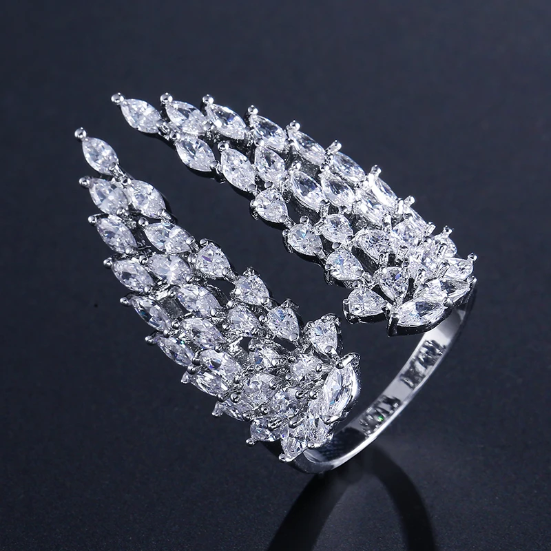 Открытые Кольца Uilz в Корейском стиле с фианитом ААА микро паве форме крыльев