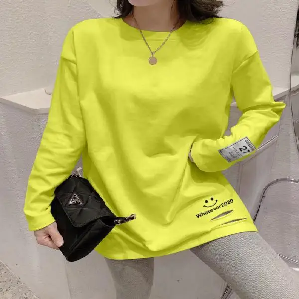 

2021 Spring Women Long Sleeve T-Shirt Loose T-Shirts Fashion Hollow out Clothing Large