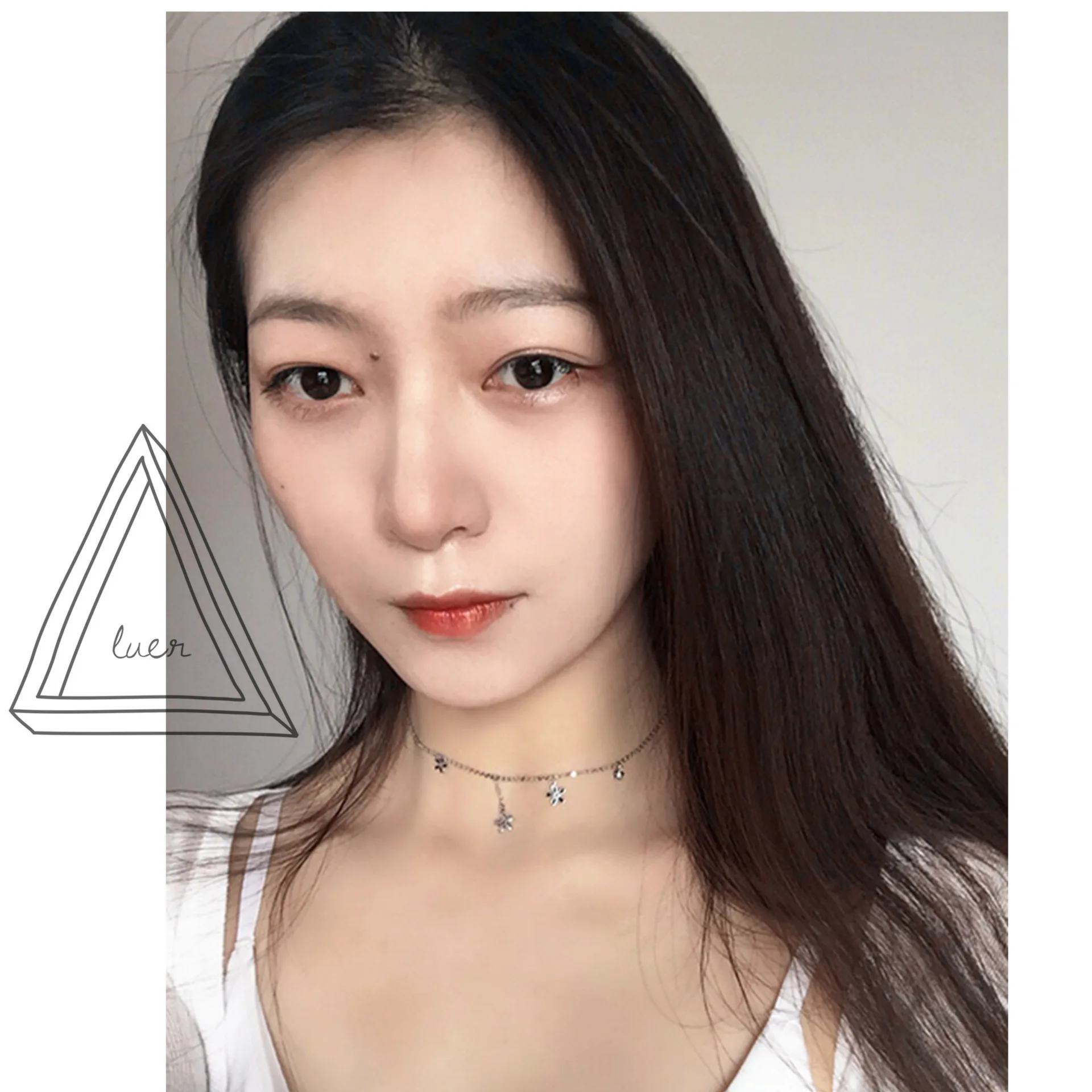 CASHOU06 Посеребренная цепочка для ключицы из белого золота с черным