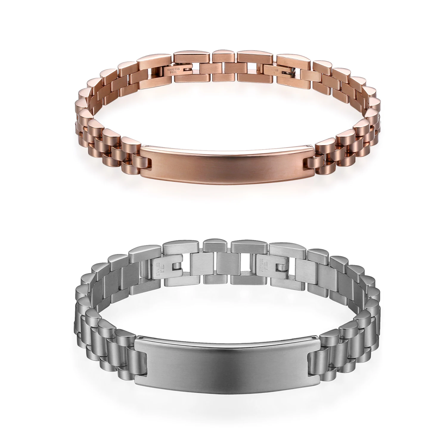 

BONISKISS High Quality Simple Stainless Steel Couple Bracelet Silver Color Engraved Bracelet Birthday Wedding Anniversary Gift