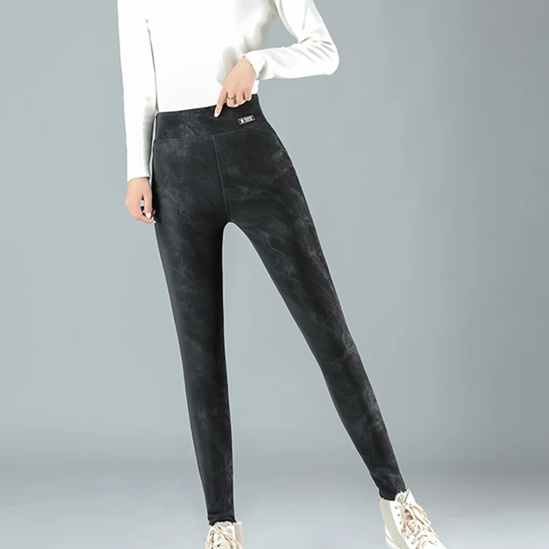 Женские плотные теплые штаны из искусственной кожи брюки с высокой талией