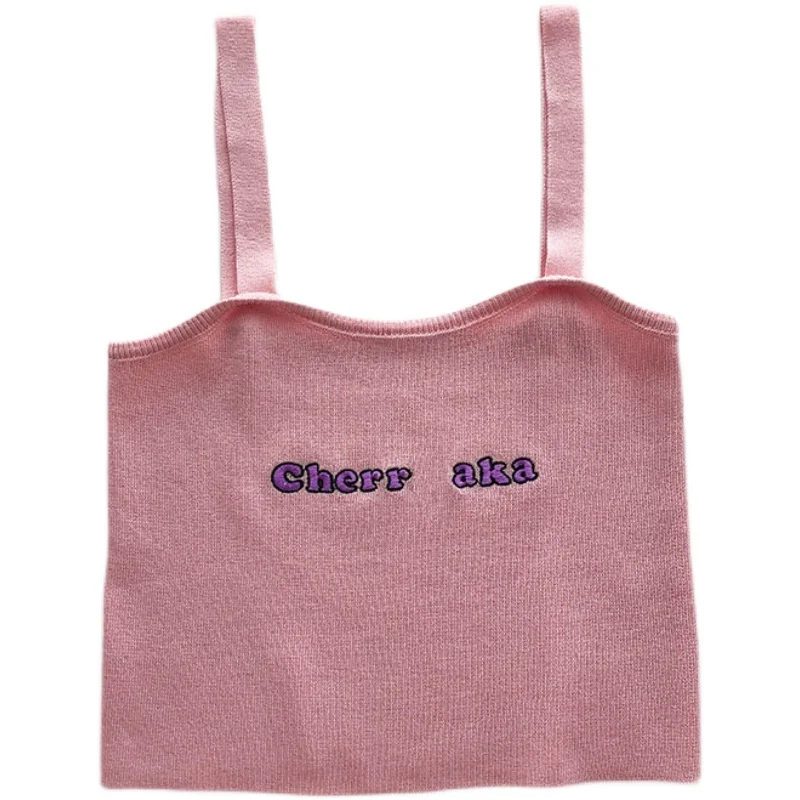 

Camisole Women's 2021 Spring/Summer New Korean Style Sense of Design Niche Letters Outer Wear Tight Sexy Knitted Top