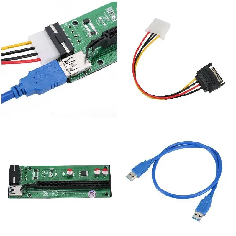 60 см PCI Express E 1X на 16X Riser Card Adapter PCIE удлинитель + USB 3 0 кабель SATA 4Pin IDE Molex шнур питания