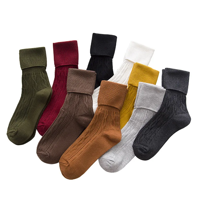 

Clearance Sale Women's Socks Winter Warmer Solid Cotton Knitted Long Socks Japanese Style Harajuku Vintage Streetwear Crew Socks