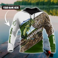 custom name bass fishing camo fishing personalized name 3d print unisex hoodies for menwomen autumn casual pullover zipper coat