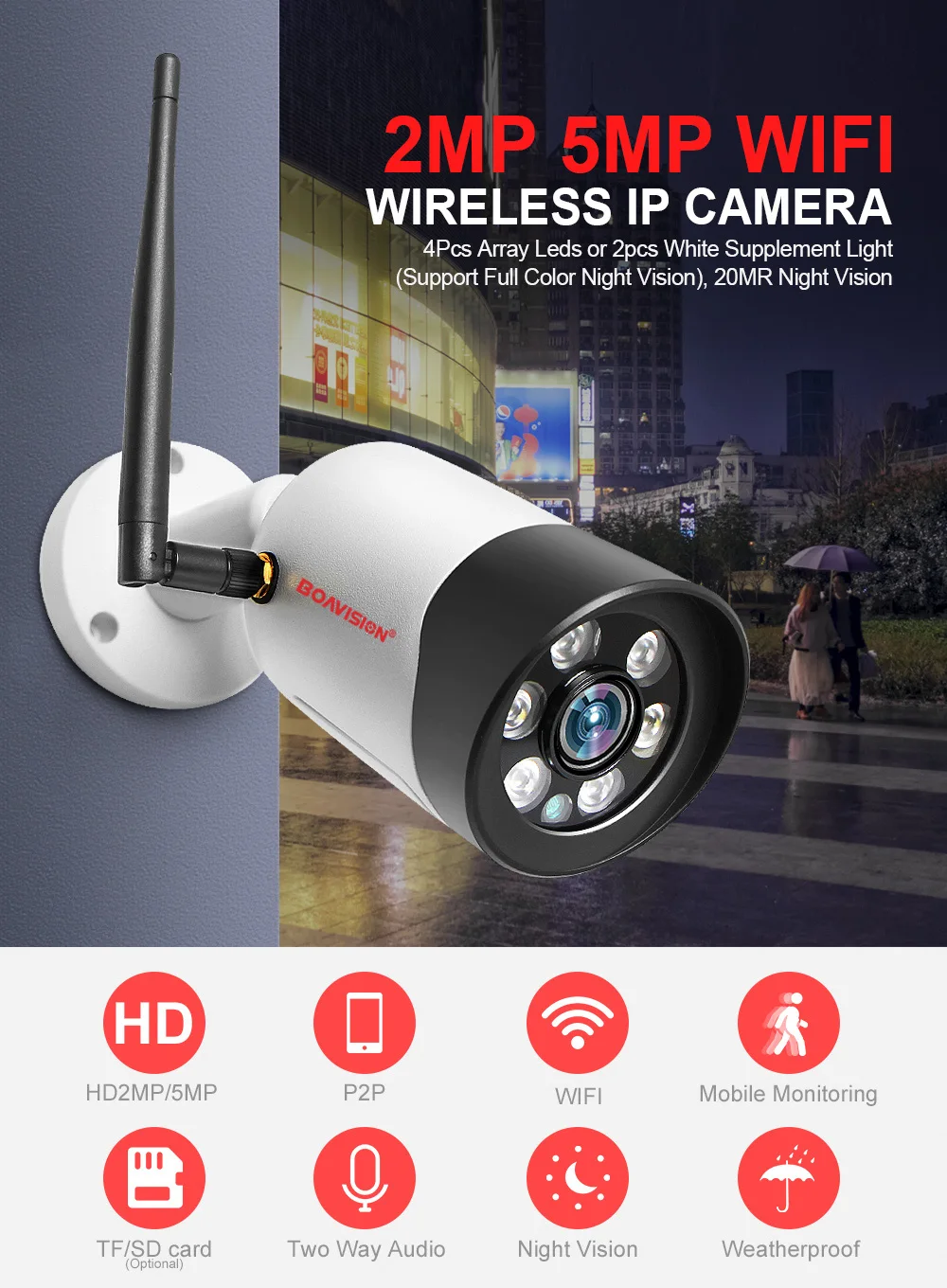 5MP Wi-Fi IP Камера 1080P безопасности Беспроводной Камера Напольный полный Цвет Ночное видение 2-полосная аудио пуля прожектор Камера ONVIF