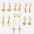 Модные Нерегулярные Форма золотые серьги-гвоздики ювелирное изделие стильные Цветочное сердце, с изображением крестообразной звезды, треугольная подвеска вечерние серьги для женщин и девушек