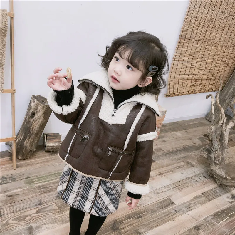 WLG/зимние юбки для девочек детская бархатная плотная клетчатая юбка на пуговицах