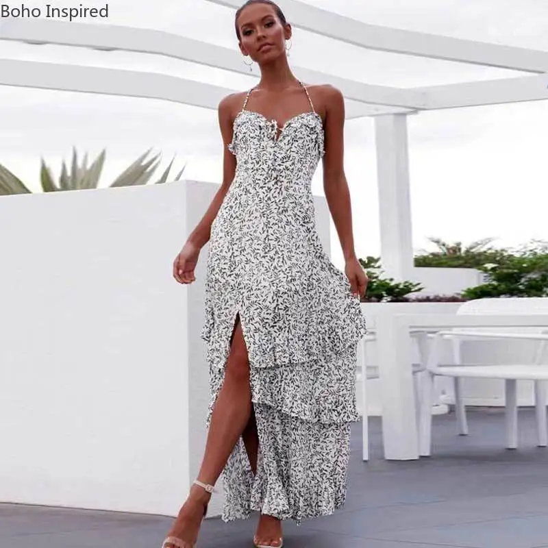 Богемный Вдохновленный размера плюс платье женское Холтер Цветочный Принт