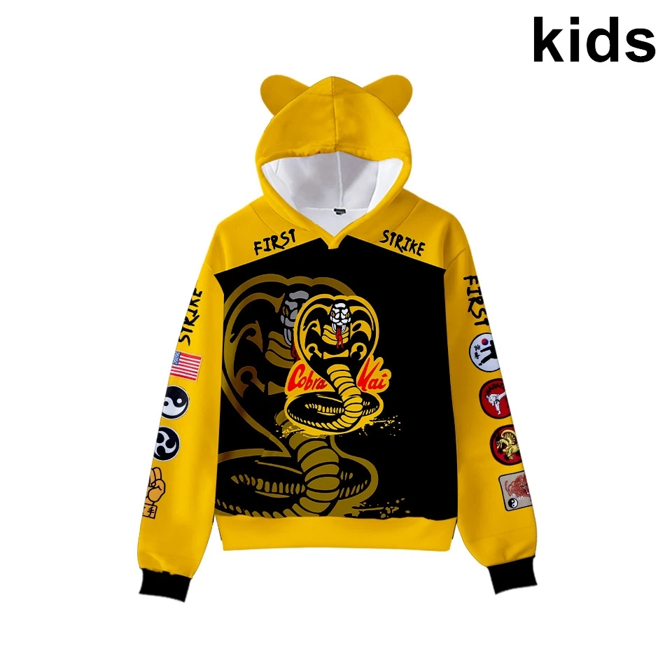

Детская толстовка с капюшоном, с 3D-принтом кобры Кай, для мальчиков и девочек 2-14 лет