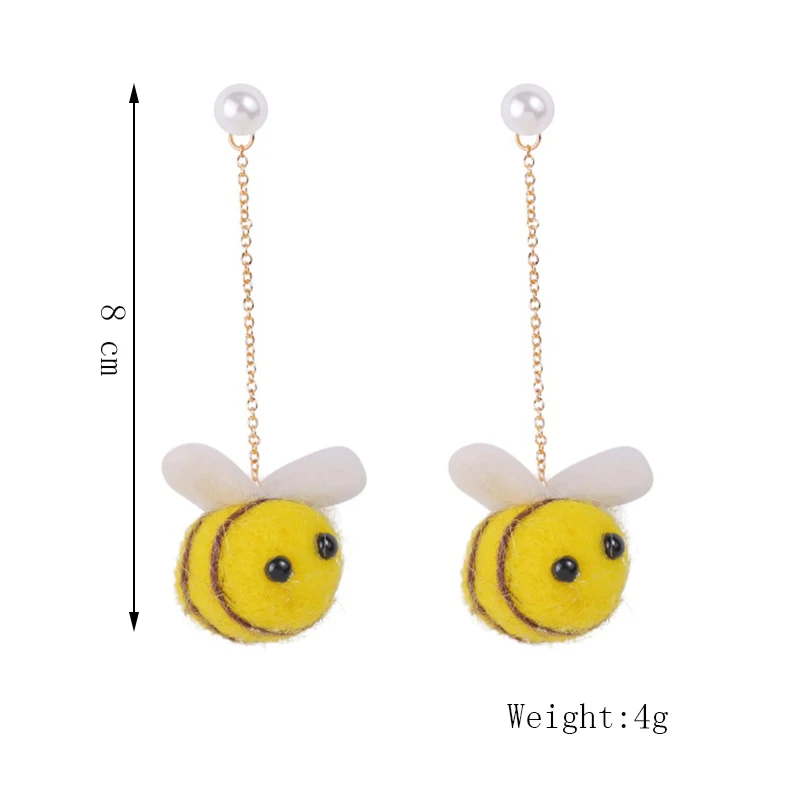Cute Animal Bee Drop Earrings For Women Girls Kids Jewelry Korean Style 2020 Fashion Handmade Wool Long Chain Dangle Earring images - 6