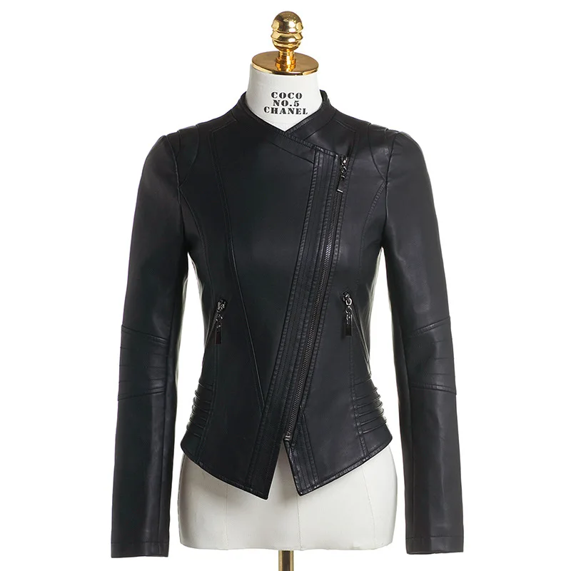 

New Women Pu Leather Jacket Fashion Black Slim Fit Short Biker Coat Office Lady Lapel Zipper Jacket Female Plus Size 4XL