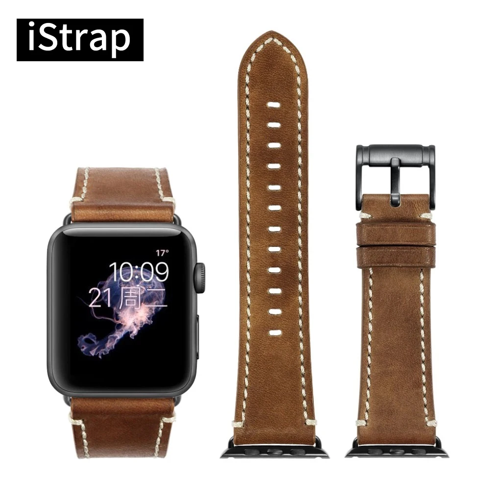 Ремешок коричневый ремешок для Apple Watch Sport 42 мм из мягкой кожи сменный черный