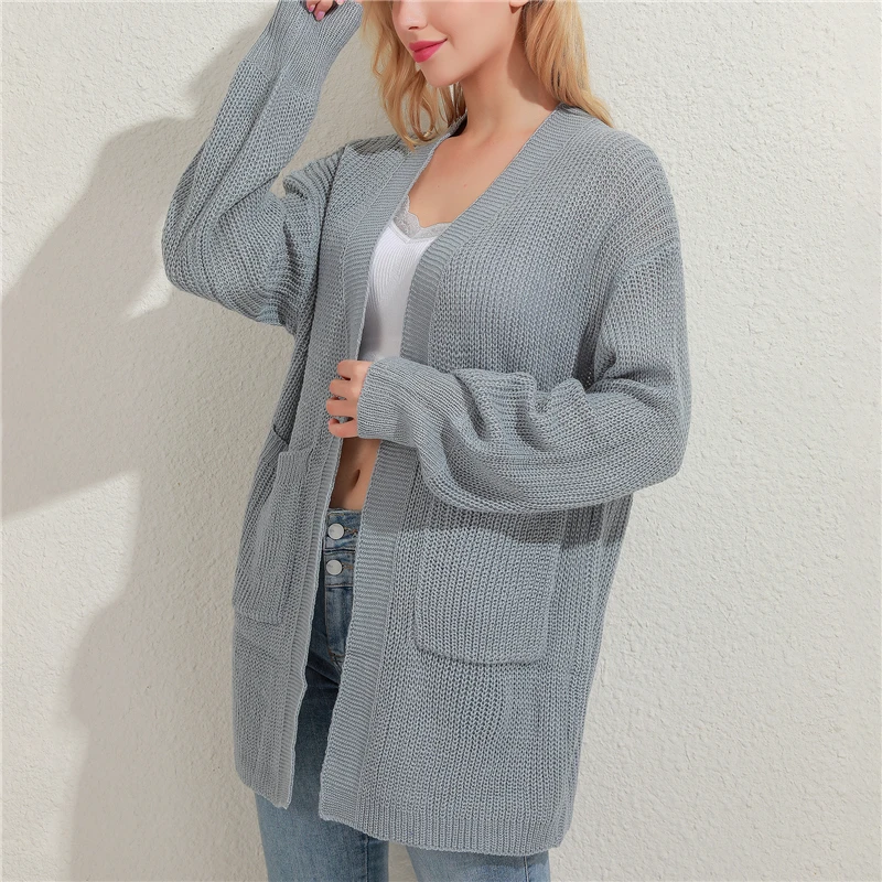 

Spring Autumn Sweater Cardigans Women 2021 V Neck Loose Open Stitch Sleeve Sweater Jacket Clothes Female Knit Coat With Pockets