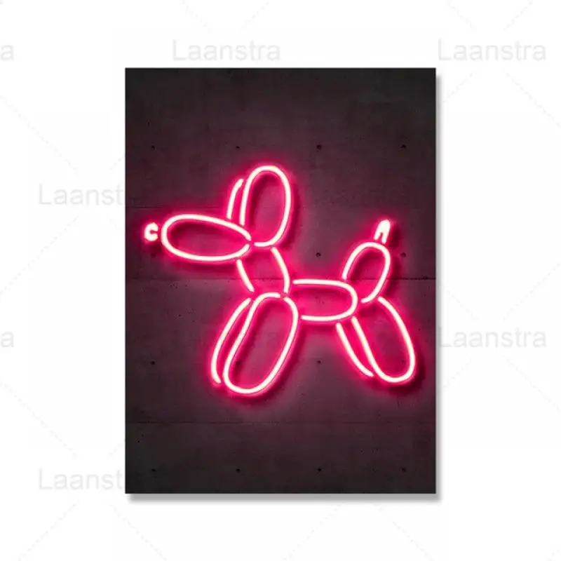 

Balloon Dog Creative Poster Pink LED light Animal Street Wall Art Nursery Wall Pictures Canvas Print Painting Home Decor Unframe