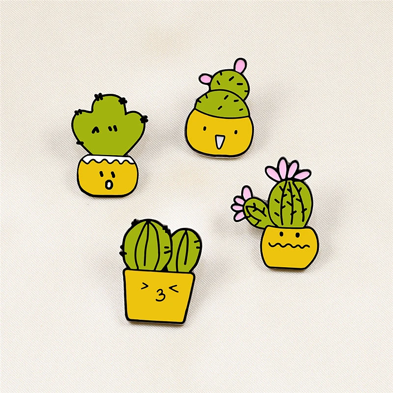 Горшечные растения Эмаль Булавка мультфильм Улыбка поцелуй кактус Броши Одежда Рубашка лацкан рюкзак значки цветы ювелирные изделия подарок для друзей