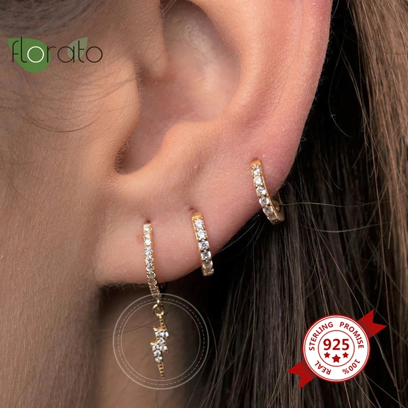 Серьги кольца Huggie из серебра 925 пробы с застежкой молнией и геометрическим