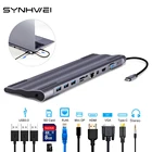 Разветвитель для ноутбука 11 в 1, USB Type C, HDMI, VGA, RJ45, Lan, Ethernet, 3,0 м, SDTF-карта