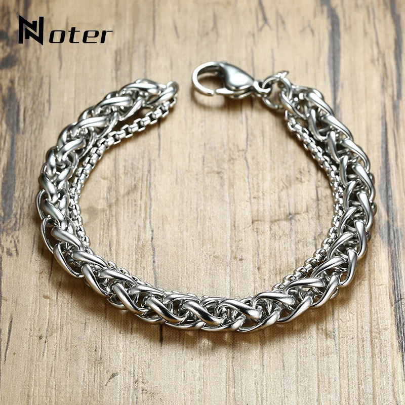 Браслет-цепочка Noter мужской двухслойный плетеный браслет из нержавеющей стали 3