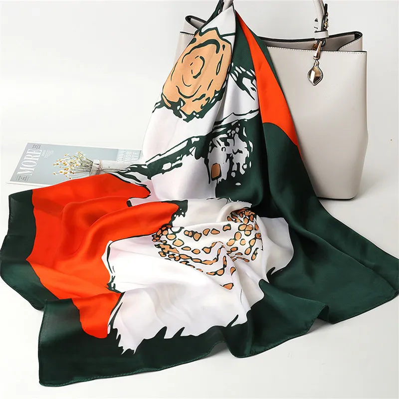 

70*70cm Fashion Print Women Scarf Spring and Autumn Square Silk Scarfs For Ladies Bandana Necks and Scarves Foulard Femme