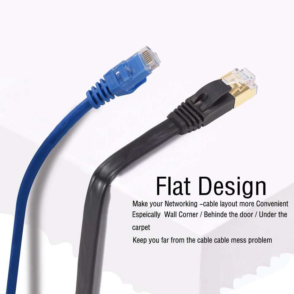 Черный Ethernet Кабель Cat 7 Cat7 50 футов 100 плоский сетевой Соединительный кабель RJ45 SSTP Lan