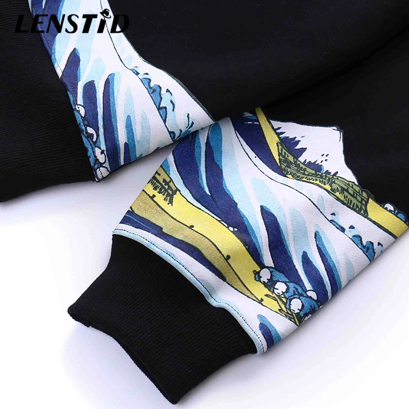 LENSTID хип хоп японский стиль с волнистым принтом Толстый Пуловер толстовки Harajuku 2019