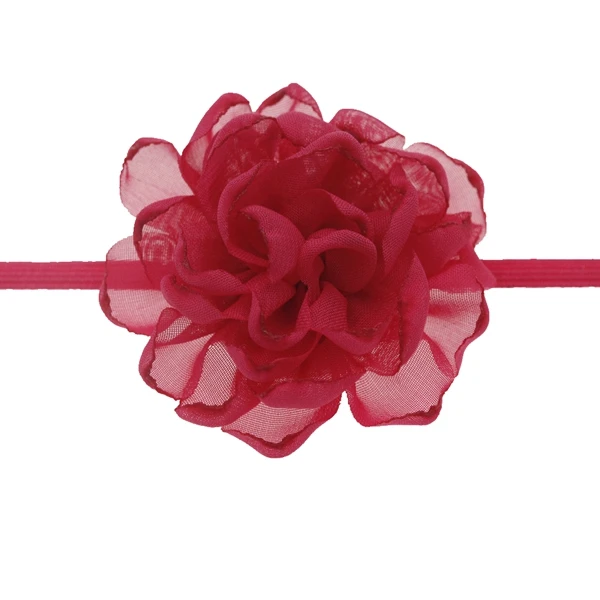 Розово-красный baby headband Chiffon Flowers Headband girls Burning Edge Wedding Decoration DIY Wreath Headwear newborn girls hair Accessories - Цвет: Розово-красный