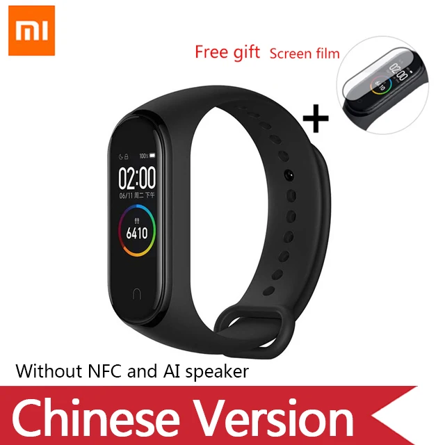 Chinese Version Глобальная версия, Xiaomi mi-браслет 4 mi Band 4, музыкальный цветной экран, фитнес-частота сердечных сокращений, Bluetooth 5,0, умные часы, Russina - Цвет: Chinese Version