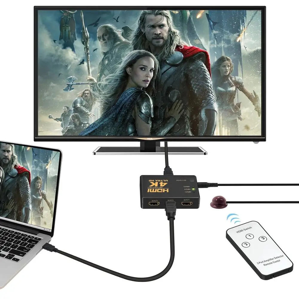 4K * 2K 3x1 HDMI совместимый сплиттер HDTV аудио видео конвертер адаптер с пультом