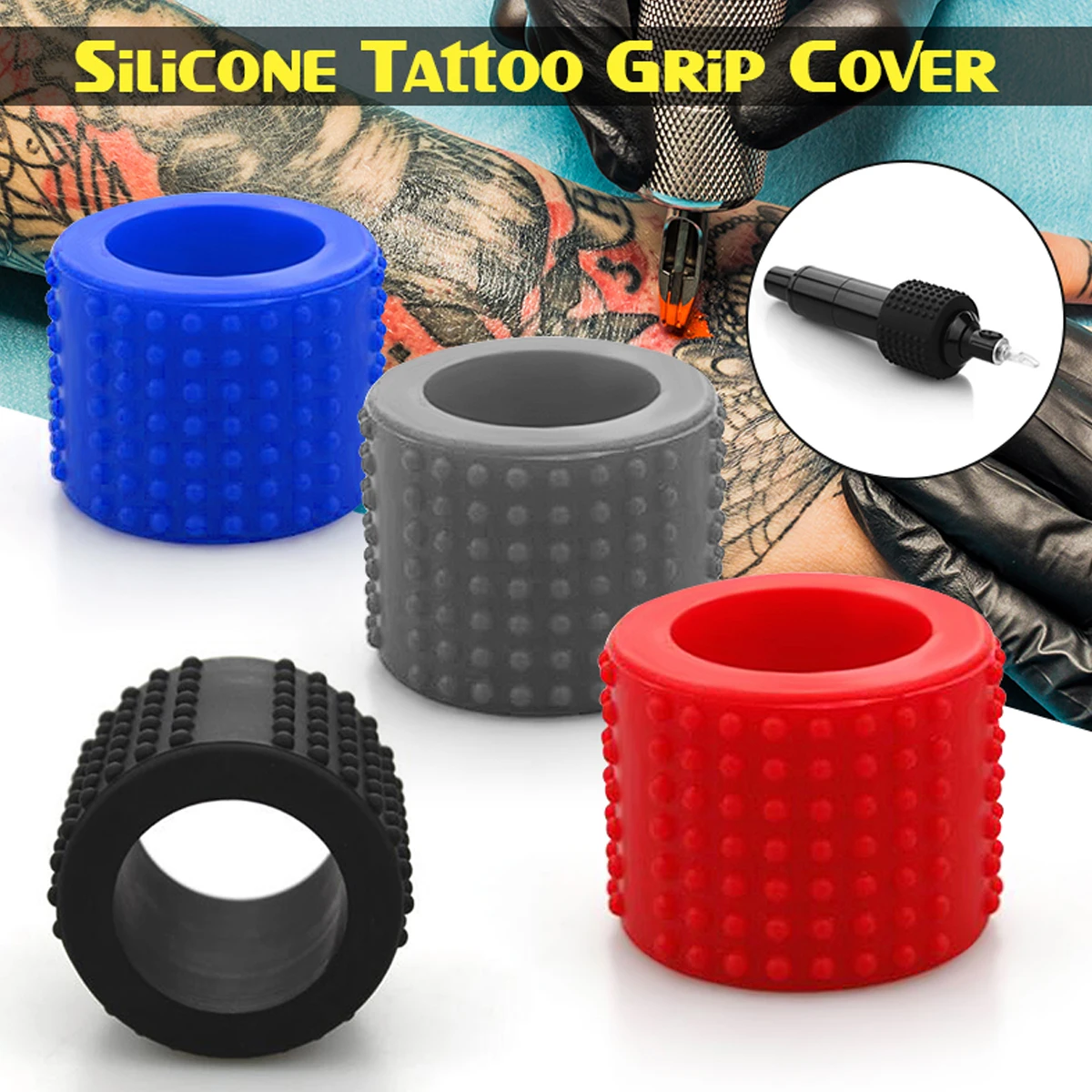 

Silicone Comfortable Hand Cover For Tattoo Grip 25mm New Tattoo Grip Cover Skid Resistance Heat-resistant Black Red Blue Grey