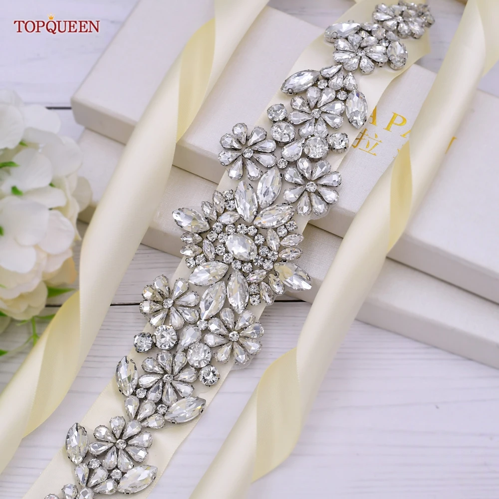 TOPQUEEN S325 Rhinestone Belts for Women Bridal Bride Party Wedding Dress Formal Gowns Jewel Bling Handemade Beaded Customized