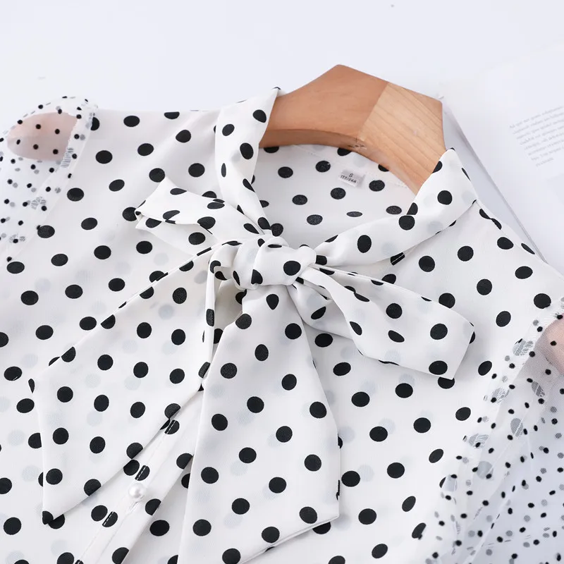 Высококачественная женская рубашка в горошек с длинным рукавом новая осенняя