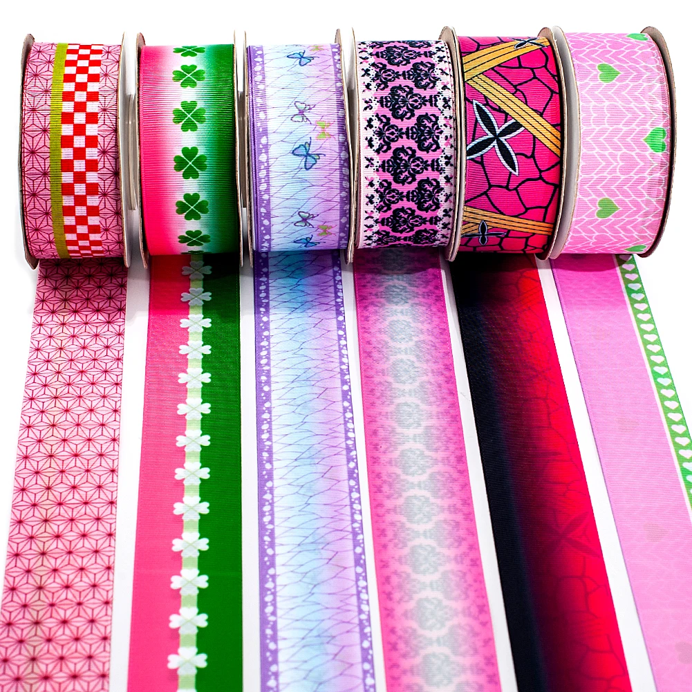 

Hot Japan Anime cartoon Kimetsu No Yaiba Double Side Printed Grosgrain/Satin Ribbon 50 Yards
