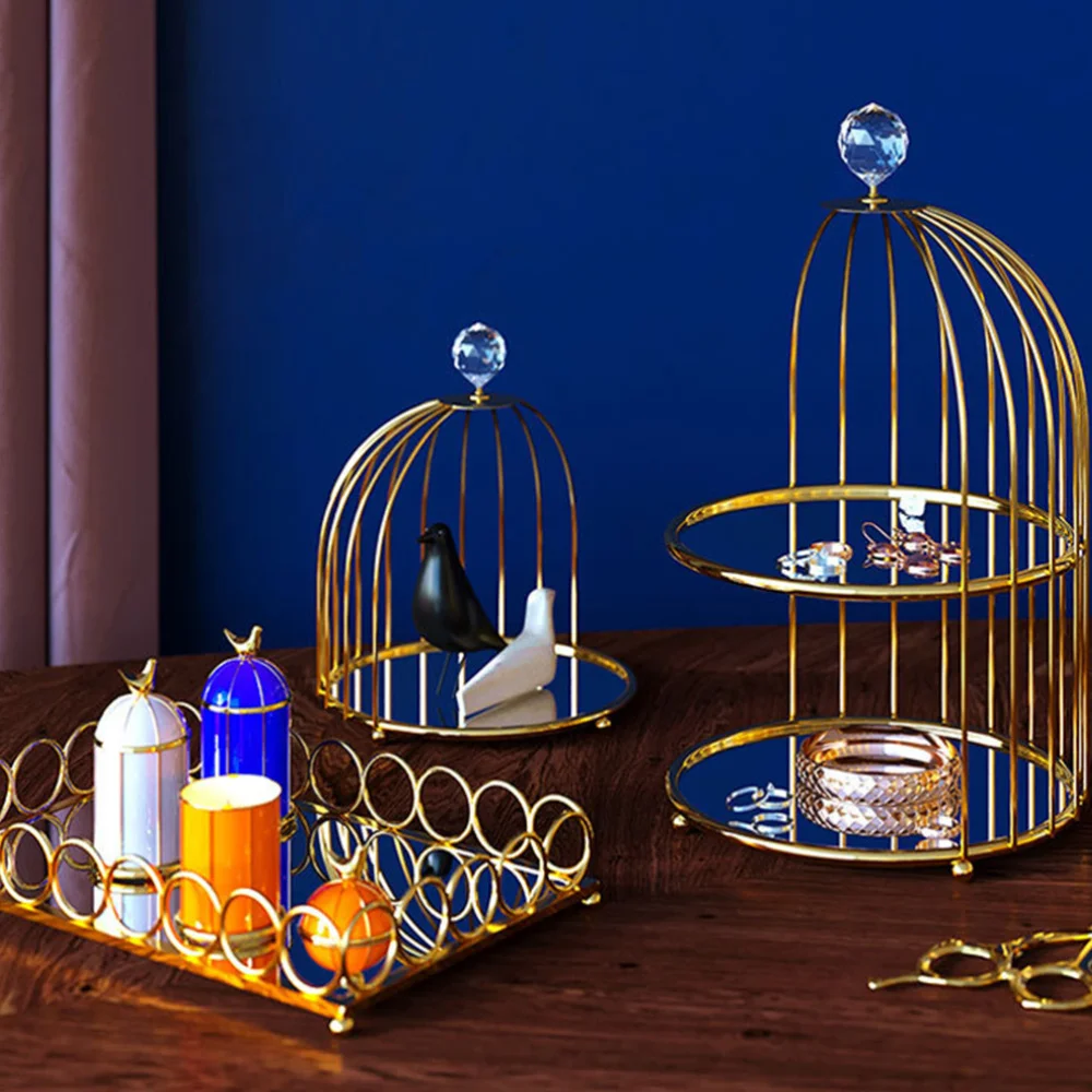 

1pc Bird Cage Shape Jewelry Rack European Iron Art Cosmetics Storage Rack