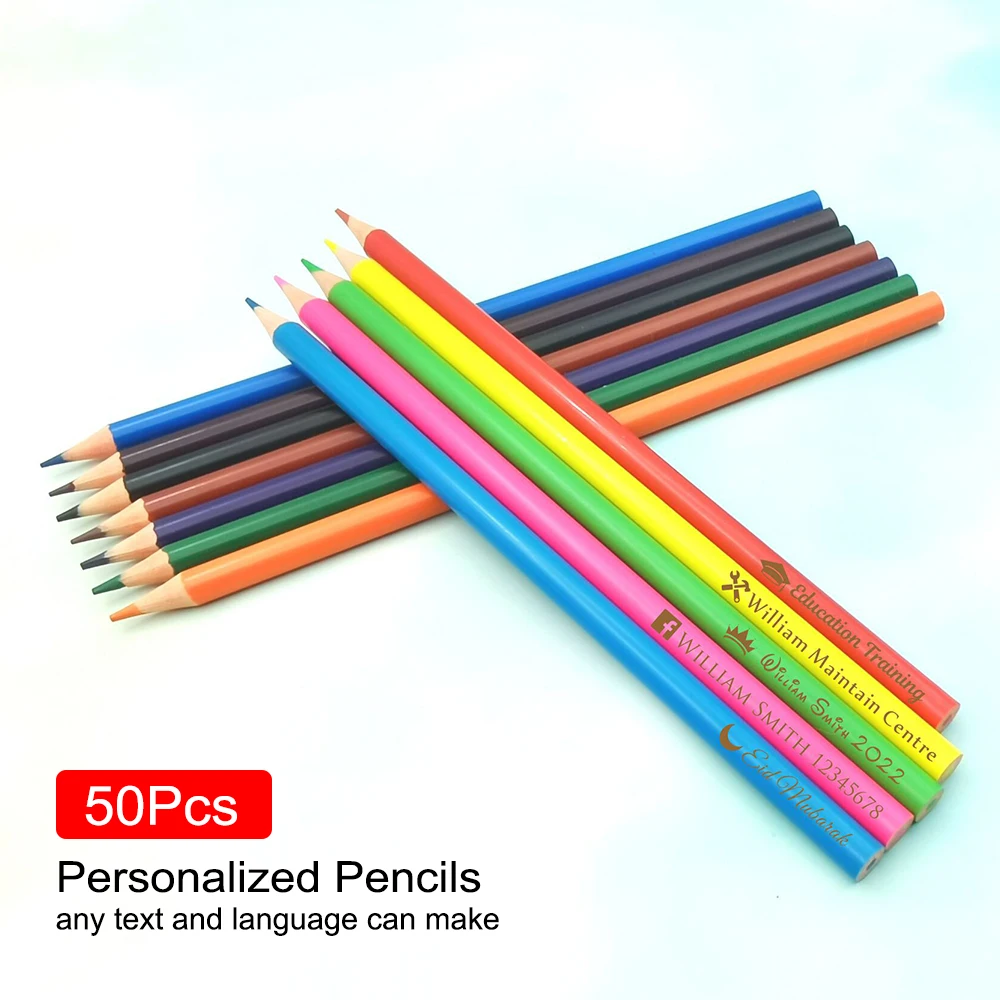 

50Pcs Personalized Pencil Engraved Customize Colorful Pen Company Logo Baby Shower Baptism School Wedding Gift Party Decora