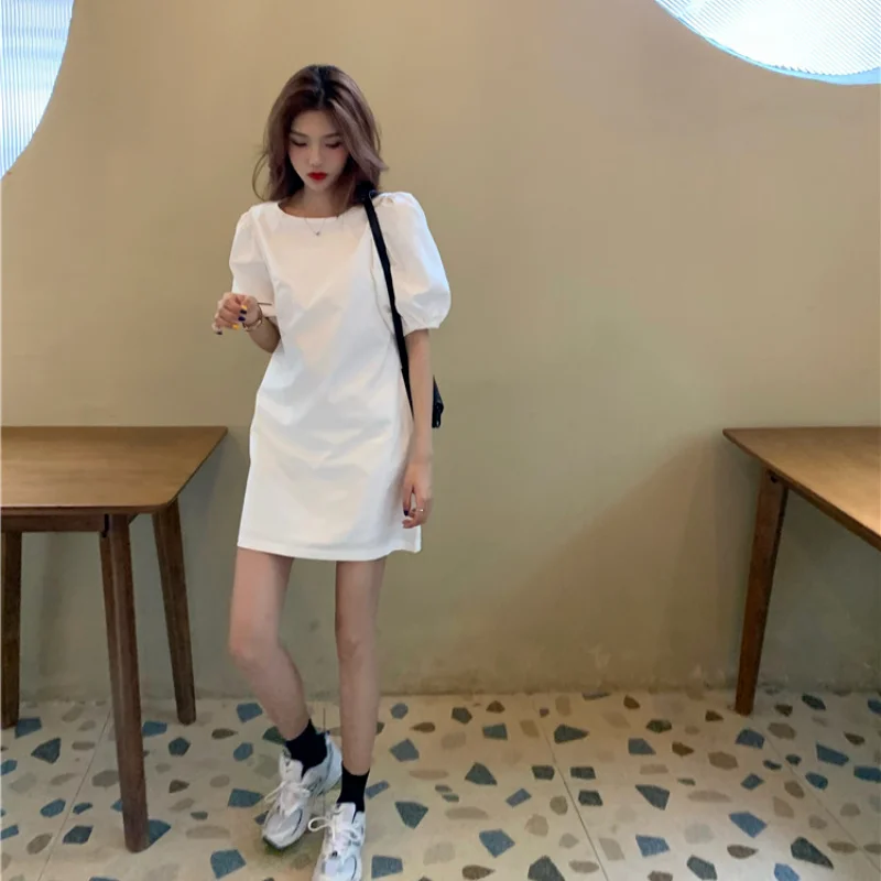 

Dress female white new summer French niche temperament waist slimming small skirt