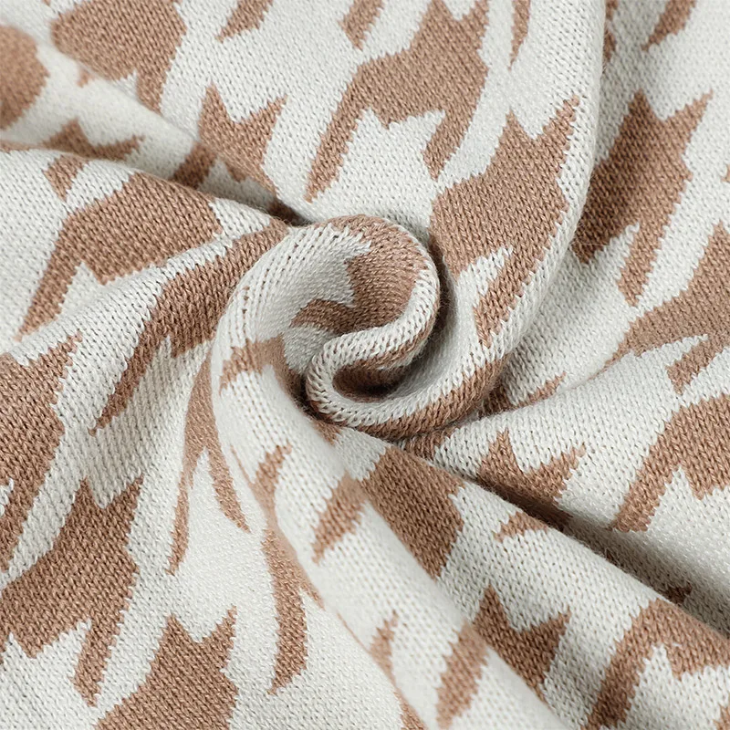 

Women Geometric Khaki Knitted Sweater Pullover Casual Houndstooth Pullovers Sweaters Female Autumn Winter Retro Ladies Jumper