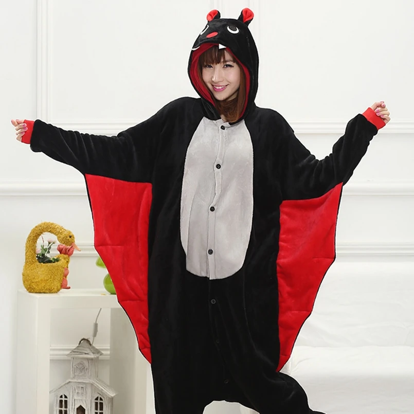 

Women Animal Costumes Halloween Cosplay Cartoon Animal Sleepwear Kids Girls Boys Kigurumi Black Bat Onesies