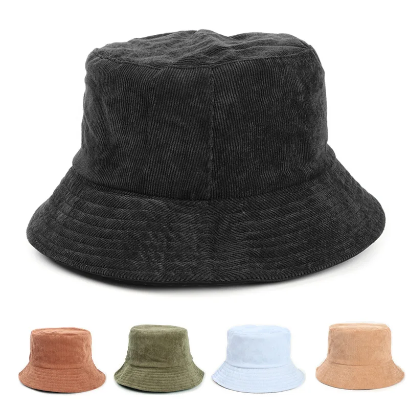 

New Autumn and Winter Retro Solid Color Corduroy Bucket Hat Fashion Fisherman Hat Beach Hat Outdoor Unisex Panama Hat