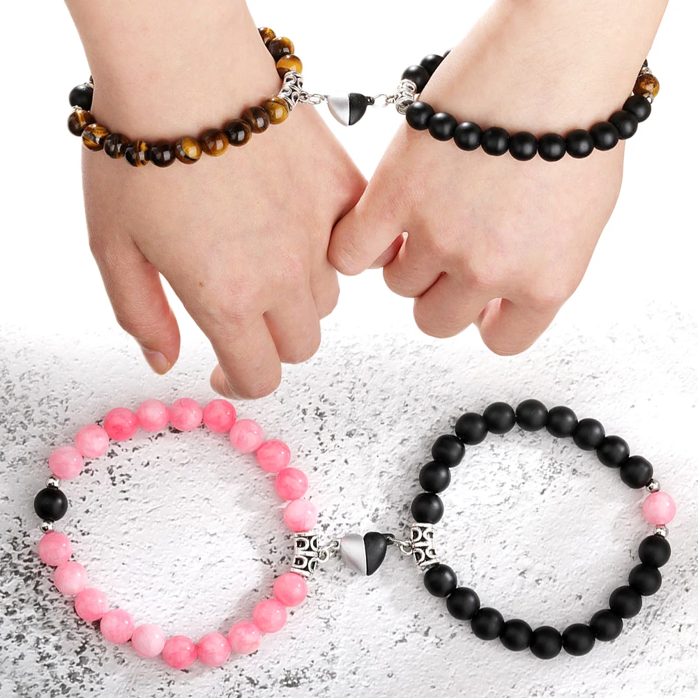 

Magnet Couple Bracelet Tiger Eye Stone Valentine's Day Matching Bracelets Lover Heart Magnetic Sets Couple Relationship Bracelet