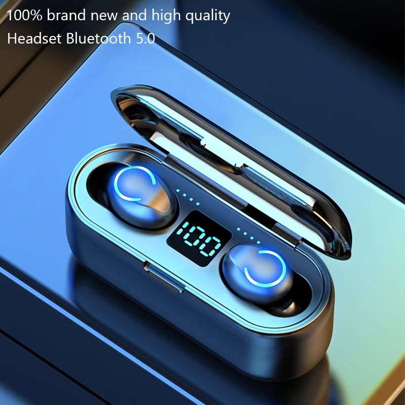

F9 TWS Wireless Bluetooth 5.0 Earphones Headset Wireless Headphones In-ear 9D Stereo Sports Waterproof Headset with Microphone
