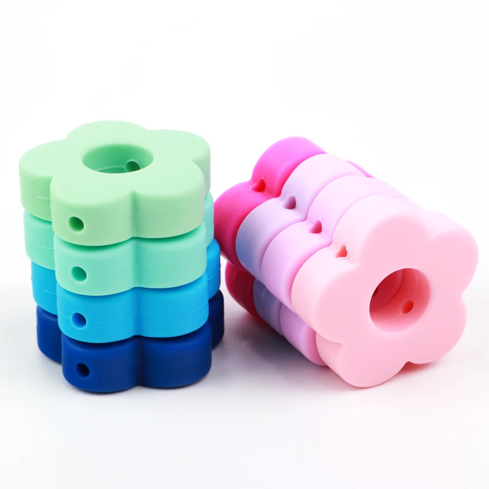 TYRY.HU-Cuentas de silicona para dentici&oacute;n de beb&eacute;, 10 piezas, flor, manualidades de enfermer&iacute;a, cuentas para masticar, Clips, cadena para chupete, accesorios de juguete-3