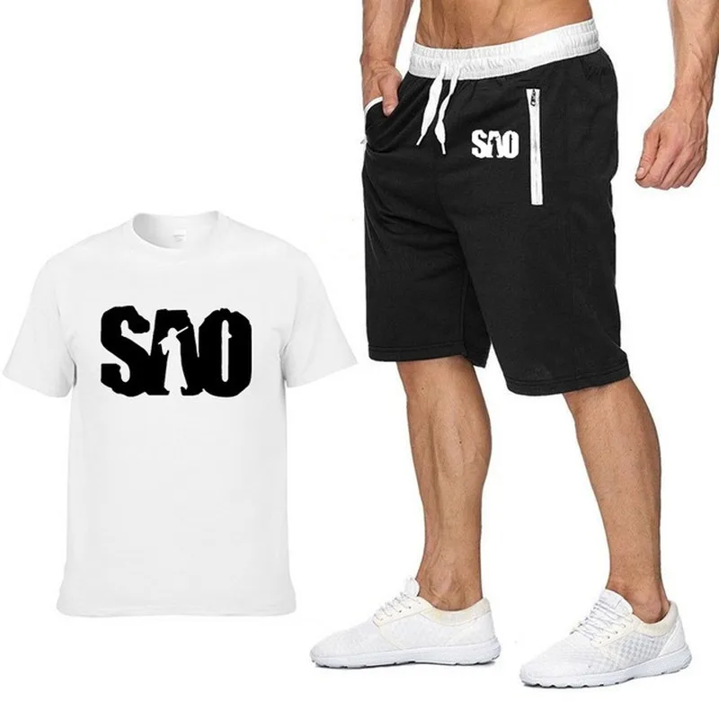 

NEW SAOSword Art Online Hoodie T Shirts Men Summer Fashion Cotton Short Sleeve Harajuku Hip Hop Mans T Shirts pants suit