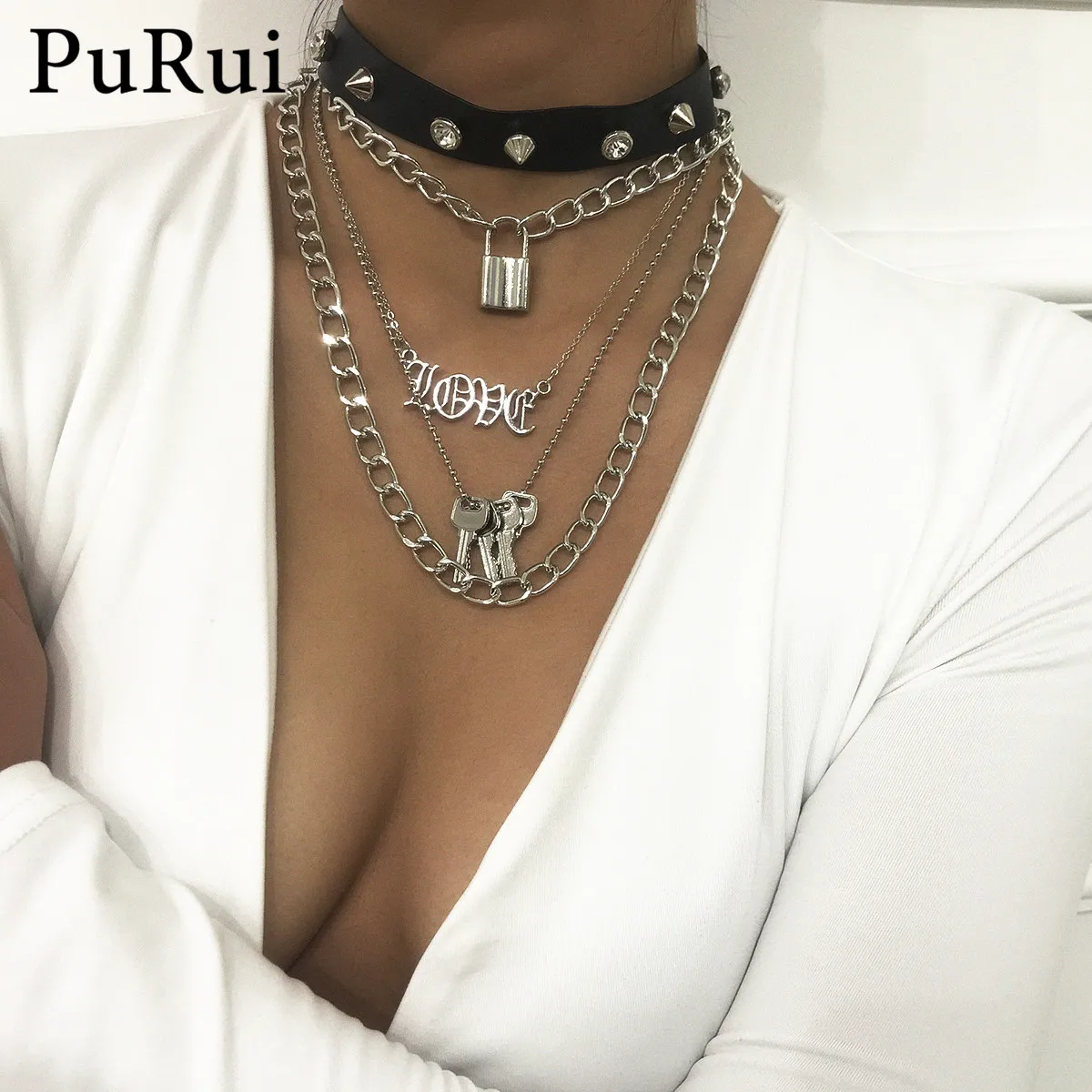 Хип хоп замок подвеска колье ожерелье Готическая искусственная кожа любовь