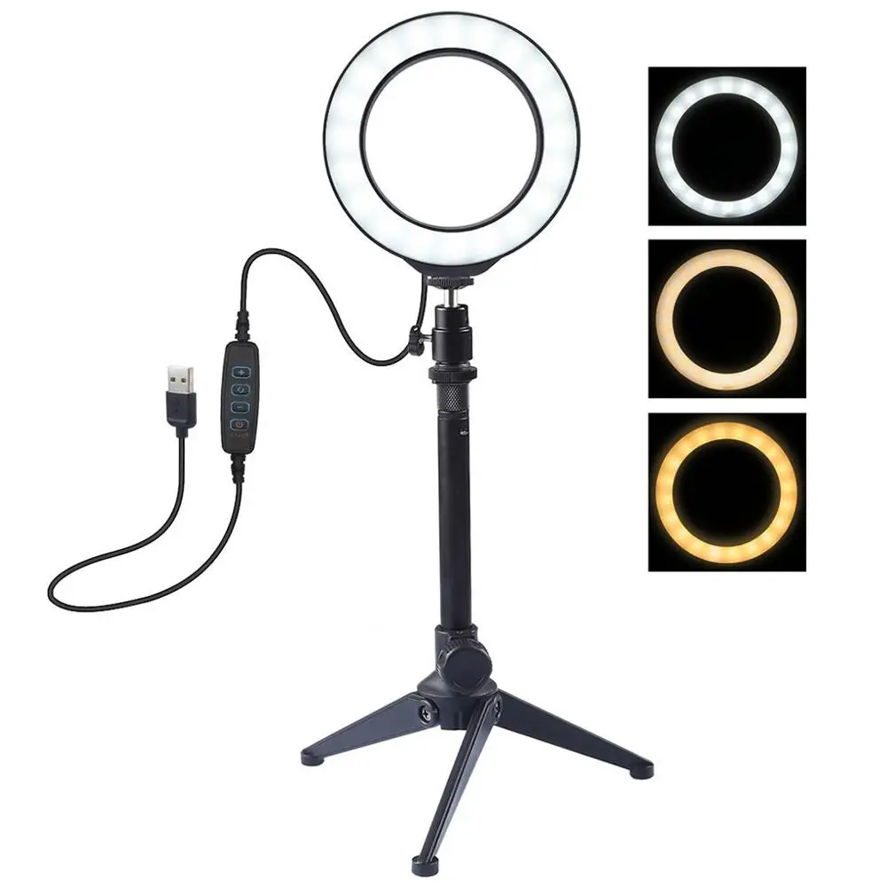 Ring Light 16Cm With Tripod Stand Cell Phone Holder USB 3 Modes LED Makeup Selfie for Live Video Studio | Мобильные телефоны и