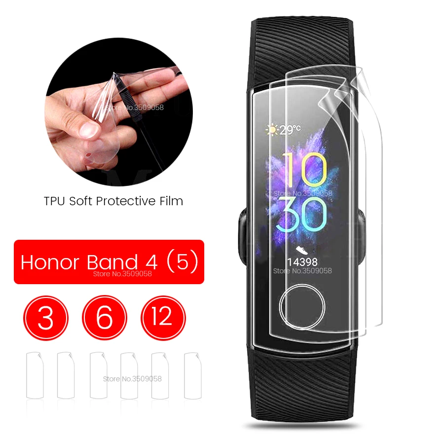 12/6/3 предмета в комплекте мягкая защитная пленка tpu для huawei Honor Band 4 5 Смарт-браслет с полным покрытием Экран протектор, не калёное Стекло